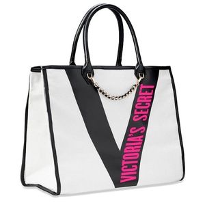 Huge VICTORIA'S SECRET Ribbon Chain Logo City Tote